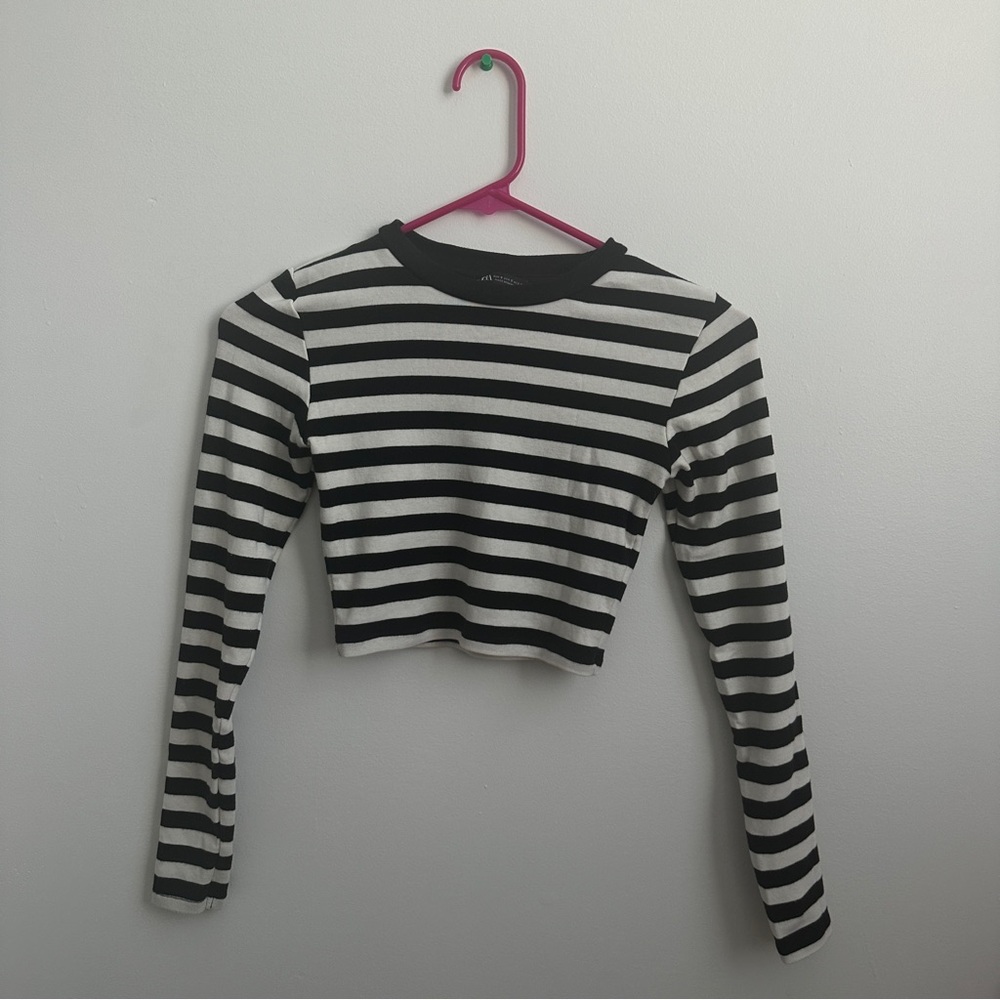 ZARA Striped Long Sleeve Crop Top